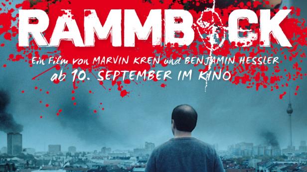 Das Filmplakat für „Rammbock“ zeigt Zombies und einen Mann, der auf eine Berliner Skyline blickt.