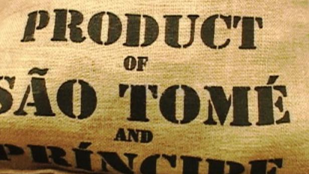 Ein Sack mit der Aufschrift „Product of São Tomé and Príncipe“.