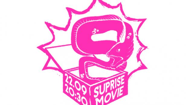 Ein pinkfarbener Aal springt aus einer Kiste mit der Aufschrift „Surprise Movie“ am 22.09. um 20:30 Uhr.