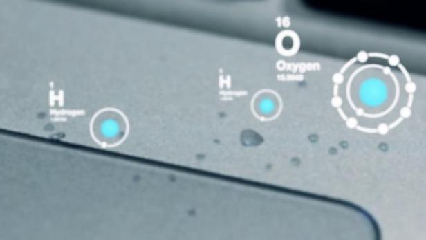 Visualisierung von Wasserstoff- und Sauerstoffatomen auf einer Oberfläche.