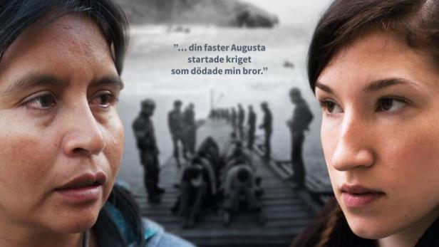 Das Filmplakat für „Storm över Anderna“ zeigt zwei Frauen und eine Kriegsszene.