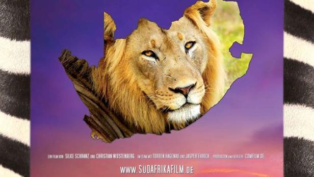 Das Filmplakat für „Südafrika – Der Kinofilm“ zeigt einen Löwen im Umriss des Landes.