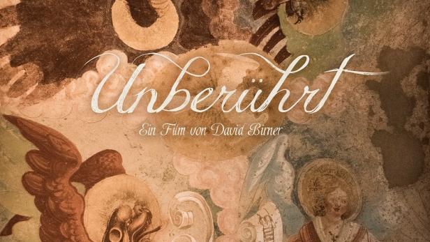 Das Filmplakat für „Unberührt“ zeigt ein Wandgemälde mit religiösen Figuren und Engeln.