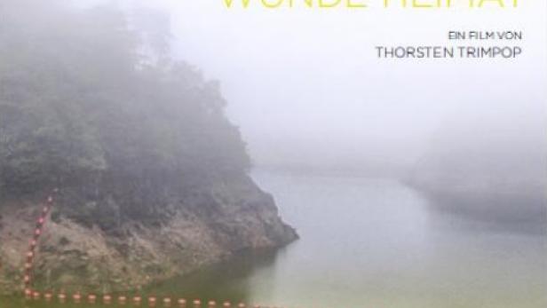 Das Filmplakat für „Furusato – Wunde Heimat“ zeigt eine neblige Landschaft mit einem See.