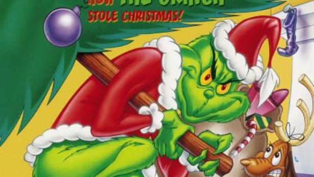 Das Cover des Films „Die gestohlenen Weihnachtsgeschenke“ mit dem Grinch und seinem Hund Max.