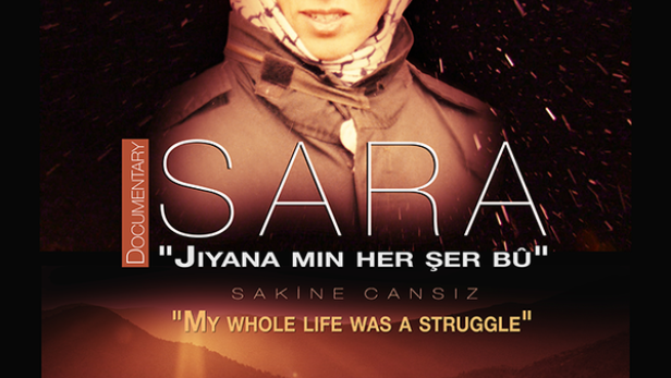 Das Filmplakat für „Sara“ zeigt Sakine Cansız und den Untertitel „Mein ganzes Leben war ein Kampf“.