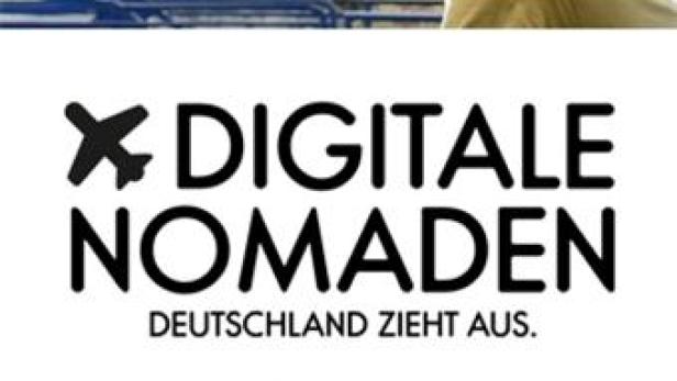 Collage mit dem Titel „Digitale Nomaden – Deutschland zieht aus“ und Porträts von drei Personen.