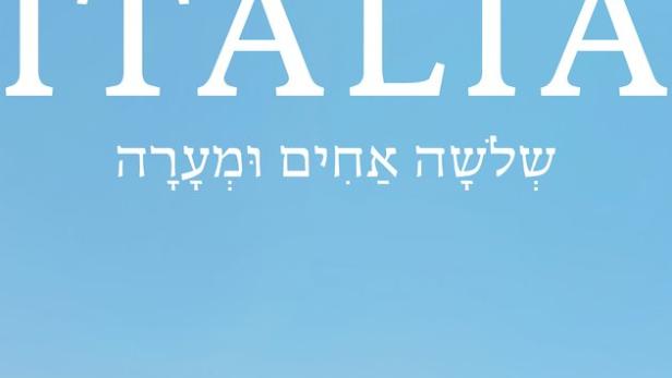 Das Filmplakat für „Shalom Italia“ zeigt drei Männer in der Toskana, Italien.