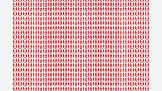 Ein Plakat mit roten Piktogrammen von Menschen, die ein Rechteck bilden.