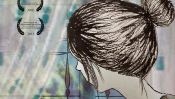 Das animierte Filmplakat für „UIO Sácame a Pasear“ zeigt eine junge Frau am Fenster.