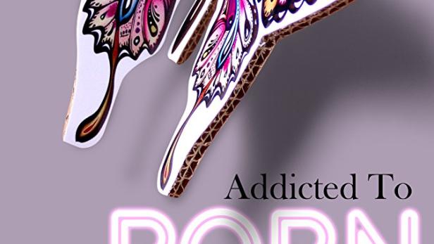 Ein Filmplakat für „Addicted To Porn: Chasing the Cardboard Butterfly“ mit einer bunten Pappmaché-Schmetterlingsdekoration.