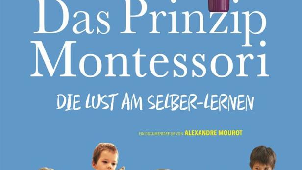 Das Filmplakat für den Dokumentarfilm „Das Prinzip Montessori“ mit spielenden Kindern.