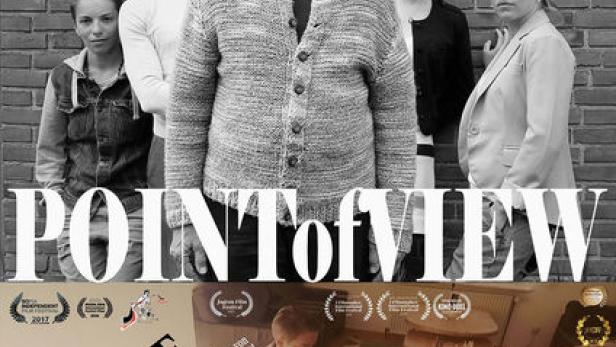Das Filmplakat für „Point of View“ zeigt eine Gruppe von Menschen und ein Kind mit einer Zeichnung.