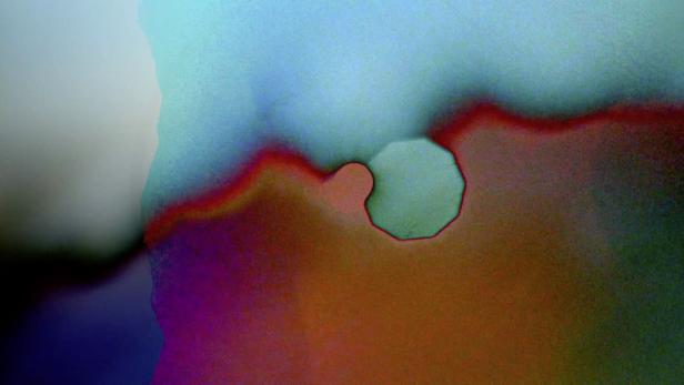 Eine abstrakte Darstellung mit Farbverläufen in Blau, Rot und Braun.