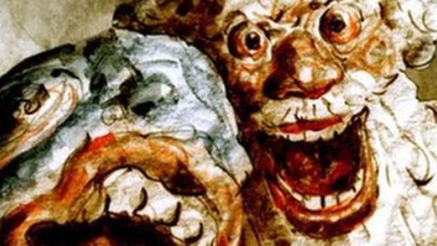 Zwei theatralische Masken, eine lachend und eine weinend.