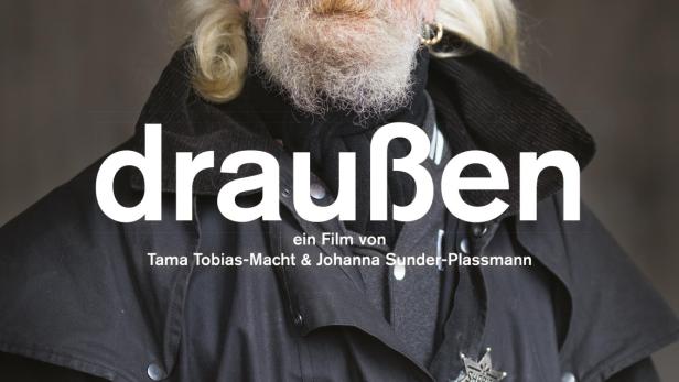 Das Filmplakat für „draußen“ zeigt einen älteren Mann mit Cowboyhut und Sheriffstern.