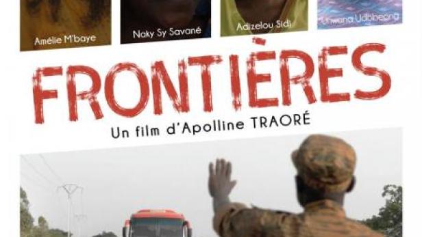 Das Filmplakat für „Frontières“ zeigt vier Frauen und einen Bus auf einer Landstraße.