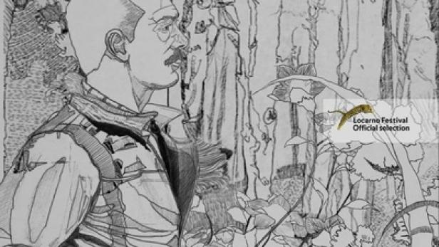 Das Filmplakat für „Erased, Ascent of the Invisible“ zeigt eine Bleistiftzeichnung eines Mannes in einer Waldlandschaft.