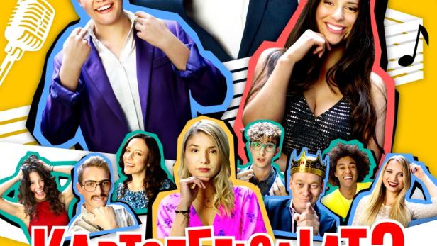 Ein Werbeplakat für den deutschen Musicalfilm „Kartoffelsalat 3“ mit den Darstellern.