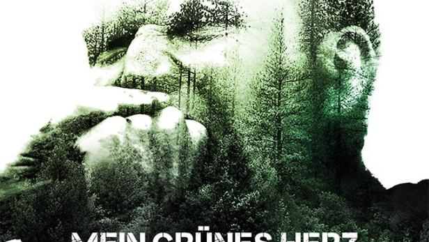 Das Filmplakat für „Mein grünes Herz in dunklen Zeiten“ zeigt ein Gesicht, das mit einem Wald überlagert ist.