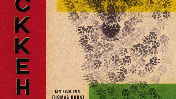 Das Filmplakat für „Die Rückkehr der Wölfe“ zeigt einen Wolfskopf aus Pfotenabdrücken.