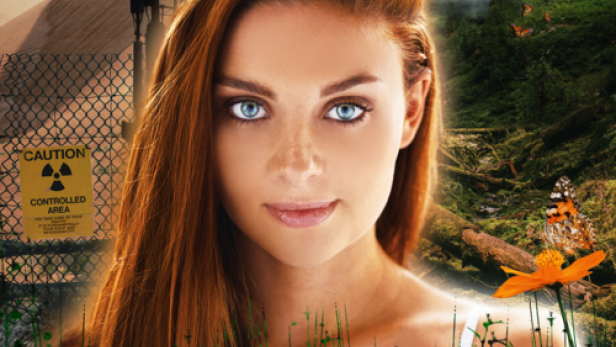 Das Filmplakat für „Selbst Geheilt“ zeigt eine Frau vor einer Collage aus Natur- und Industrie-Motiven.