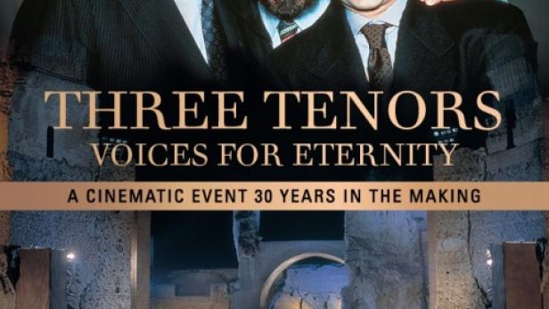 Das Filmplakat für „Three Tenors: Voices for Eternity“ zeigt Plácido Domingo, Luciano Pavarotti und José Carreras.