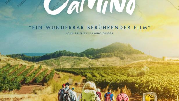 Das Filmplakat für „Himmel über dem Camino“ zeigt Wanderer auf dem Jakobsweg.