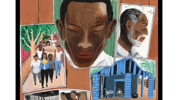 Das Gemälde „Verde“ von Clifford Thompson zeigt Szenen aus dem Leben von Menschen.