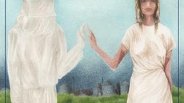 Das Filmplakat für „Princesa Morta do Jacuí“ zeigt eine Frau in Weiß neben einer in Weiß gekleideten Figur vor einer Landschaft.