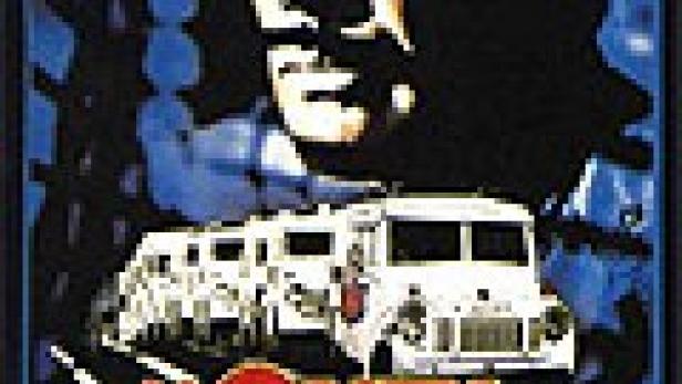 Das Filmplakat für „Money Movers“ zeigt einen Mann vor Geldtransportern.