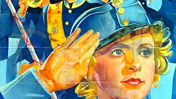 Das Filmplakat für „Vorstadtvarieté“ zeigt eine Musikkapelle in blauen Uniformen.