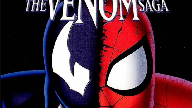 Das Cover von „Spider-Man: The Venom Saga“ zeigt Spider-Man und Venom, deren Gesichter zur Hälfte zu sehen sind.