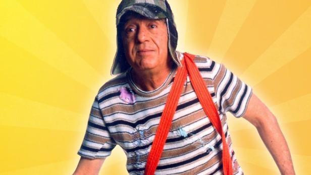 Ein Porträt von El Chavo vor einem gelben Hintergrund mit dem Titel der Sendung.
