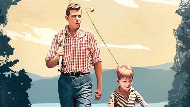 Ein Mann und ein Junge mit Angelruten, vermutlich aus der „The Andy Griffith Show“.