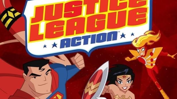 Das Cover der Zeichentrickserie „Justice League Action“ mit den Superhelden der Justice League.