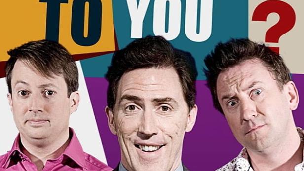 Das Poster der britischen Comedy-Show „Would I Lie to You?“ mit den Comedians David Mitchell, Rob Brydon und Lee Mack.