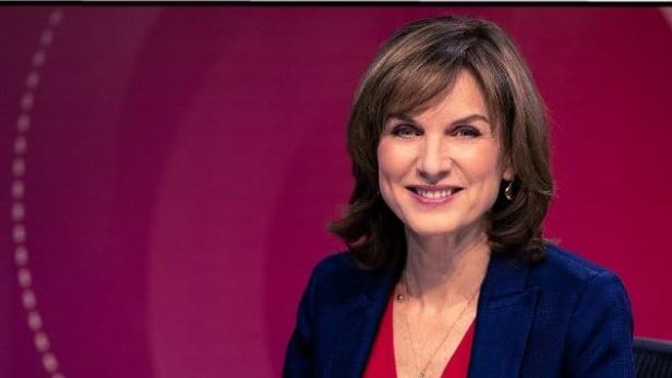 Das Logo der Sendung „Question Time“ mit der Moderatorin im Hintergrund.