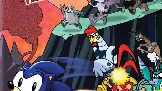 Das Cover der Zeichentrickserie „Adventures of Sonic the Hedgehog“ mit Sonic und anderen Charakteren.
