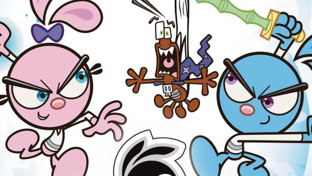 Das Logo der Zeichentrickserie „Yin Yang Yo!“ mit den Charakteren Yin, Yang und Carl dem Kakerlak.