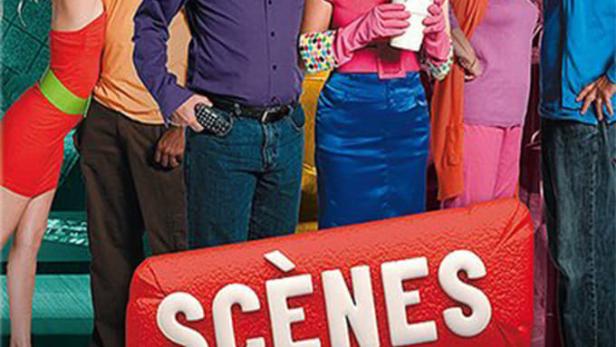 Das Ensemble der französischen Fernsehserie „Scènes de ménages“ posiert für ein Werbeplakat.