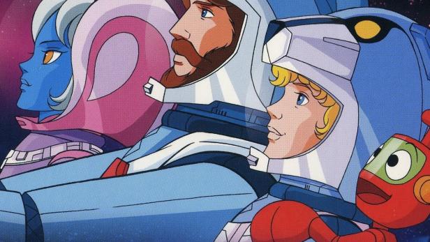 Das Titelbild der Zeichentrickserie „Ulysses 31“ zeigt die Besatzung eines Raumschiffs.
