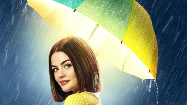 Eine Frau mit einem Regenschirm im Regen, im Hintergrund der Titel „Life Sentence“.