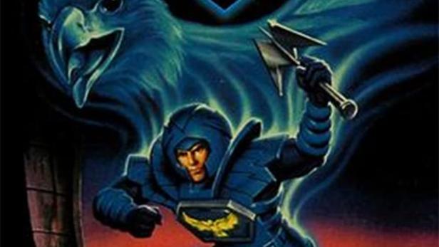 Ein Ritter mit einer Axt vor einem Adler auf dem Cover von „Visionaries: Knights of the Magical Light“.