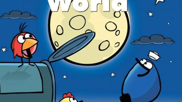 Illustration von Peep und seinen Freunden vor dem Hintergrund des „Peep and the Big Wide World“-Logos.