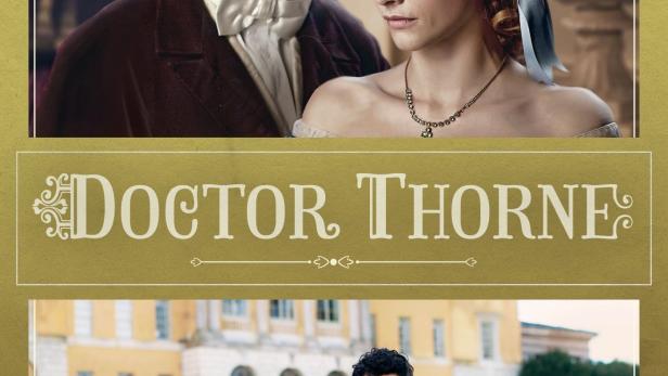 Das Filmplakat für „Doctor Thorne“ zeigt Paare in Kleidung des 19. Jahrhunderts.