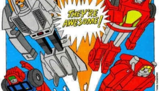 Ein Werbeplakat für die Zeichentrickserie „Challenge of the Gobots“ mit Robotern und Menschen.