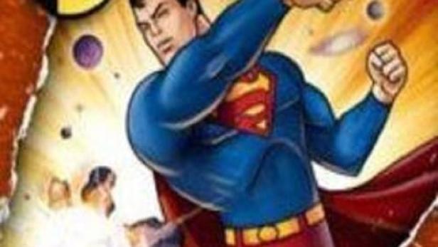 Das Cover der Zeichentrickserie „The New Adventures of Superman“ zeigt Superman in Aktion.