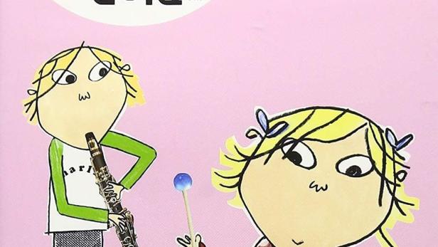 Das DVD-Cover von „Charlie und Lola, Volume Two“ zeigt die beiden animierten Figuren mit Musikinstrumenten.
