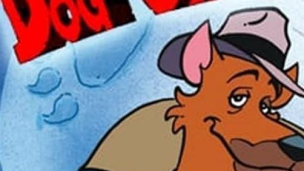 Ein Cartoon-Hund im Detektiv-Look, beworben als „Jim Henson's Dog City“.